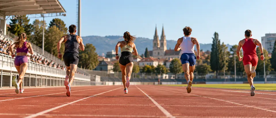 Atletičari na crvenoj stazi atletskog stadiona