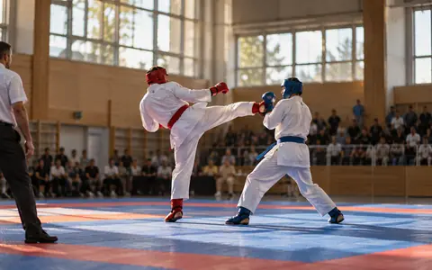 Borilački meč na strunjači u sportskoj dvorani