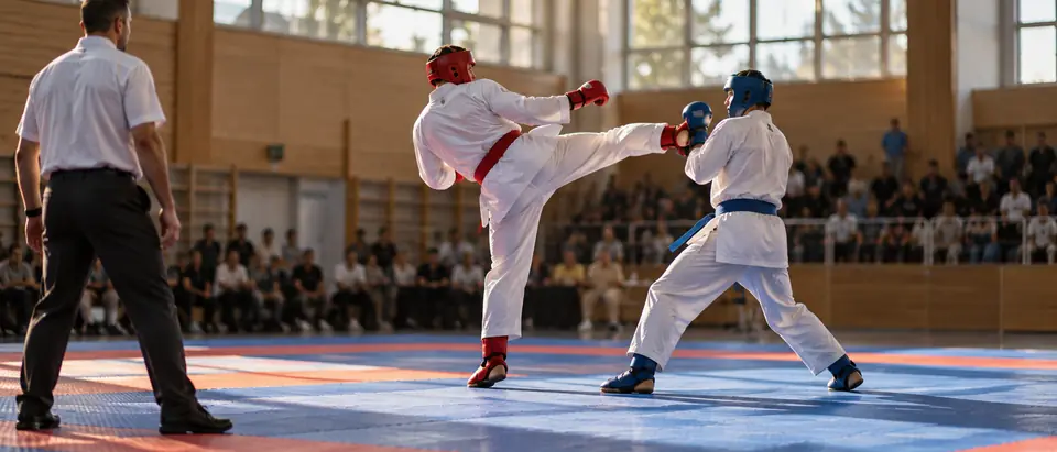 Borilački meč na strunjači u sportskoj dvorani
