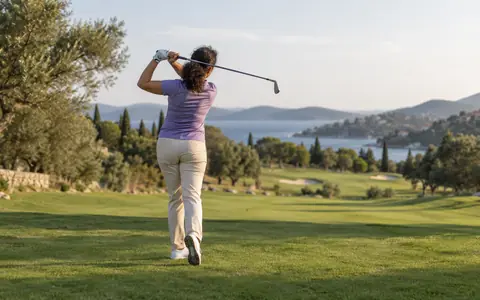 Golfer u zamahu na zelenom terenu