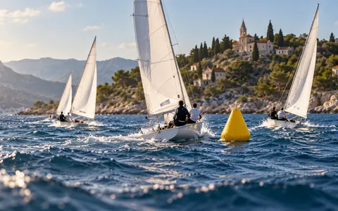 Jedrilice zaobilaze bovu uz zeleni otok