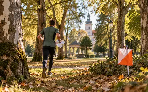 Orijentacijski trkač s kartom u gradskom parku