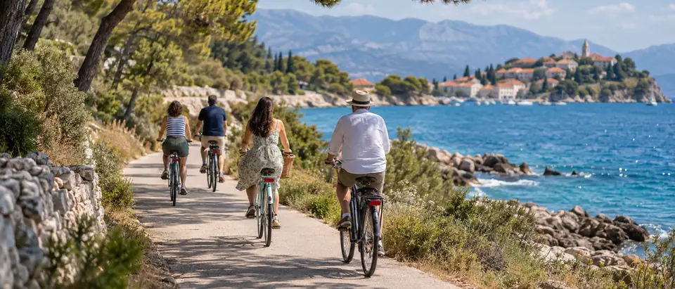 Rekreativni biciklisti na obalnoj biciklističkoj stazi uz Jadran